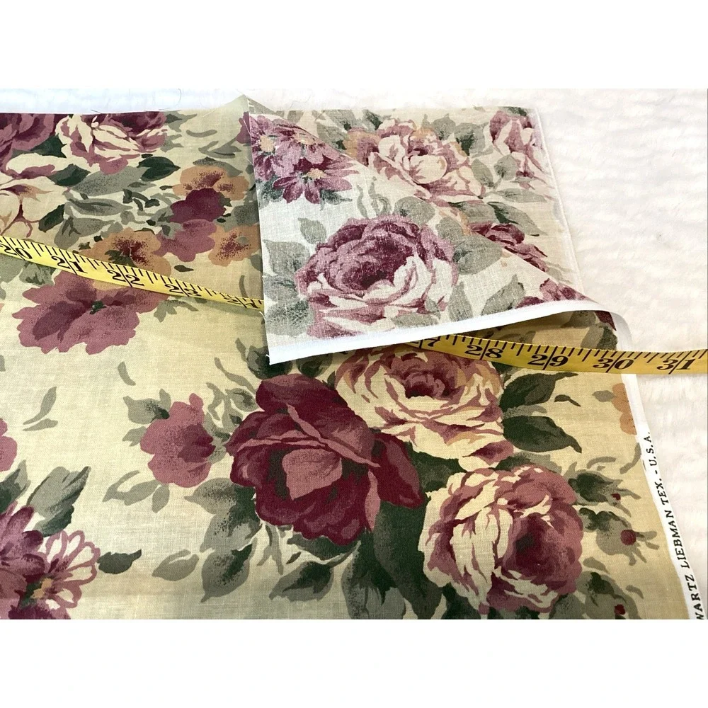 Vtg Cranston Printworks Fabric Roses Floral Cottagecore Romantic Mauve 60